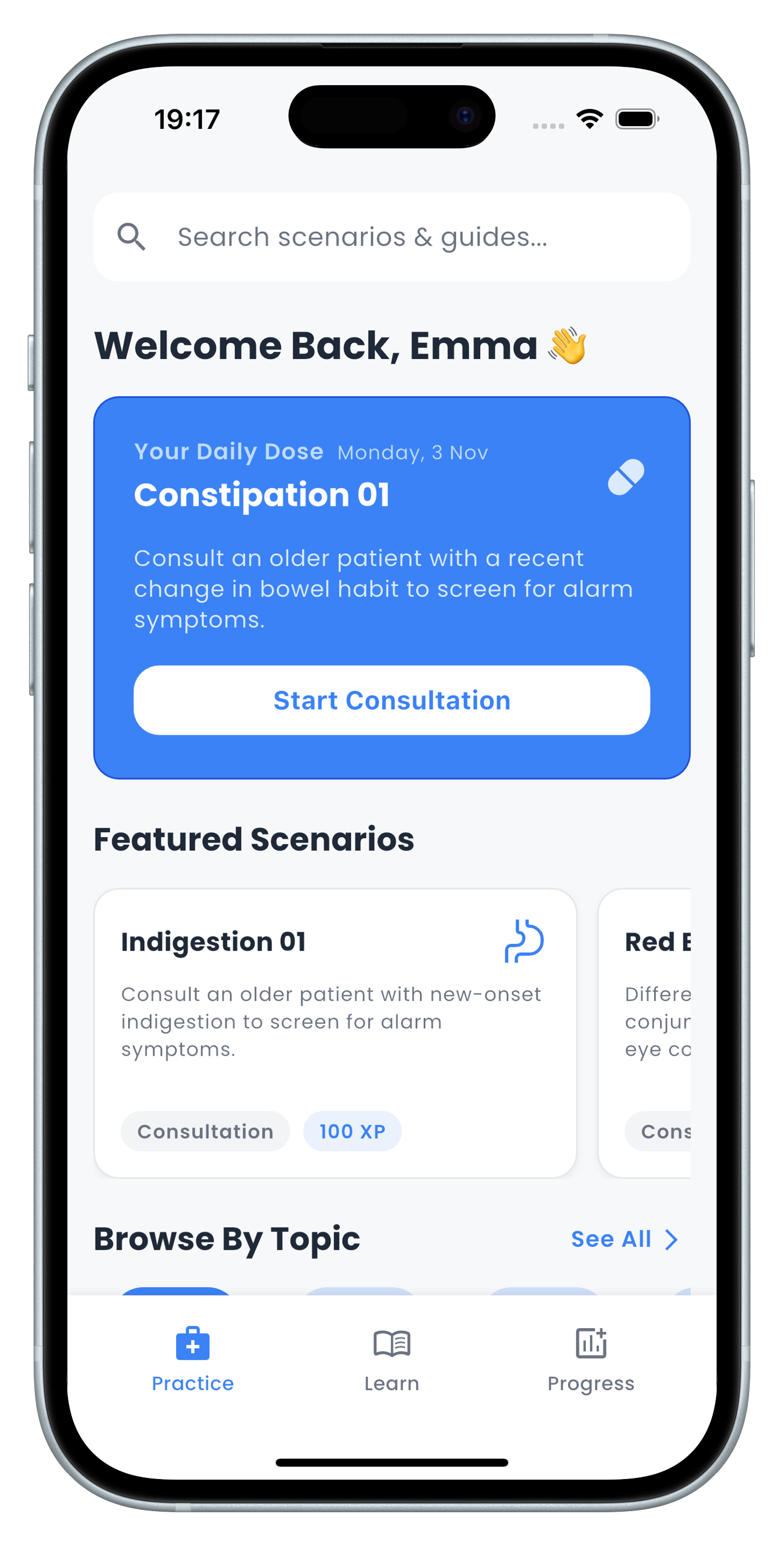 PharmicoLearn app mockup